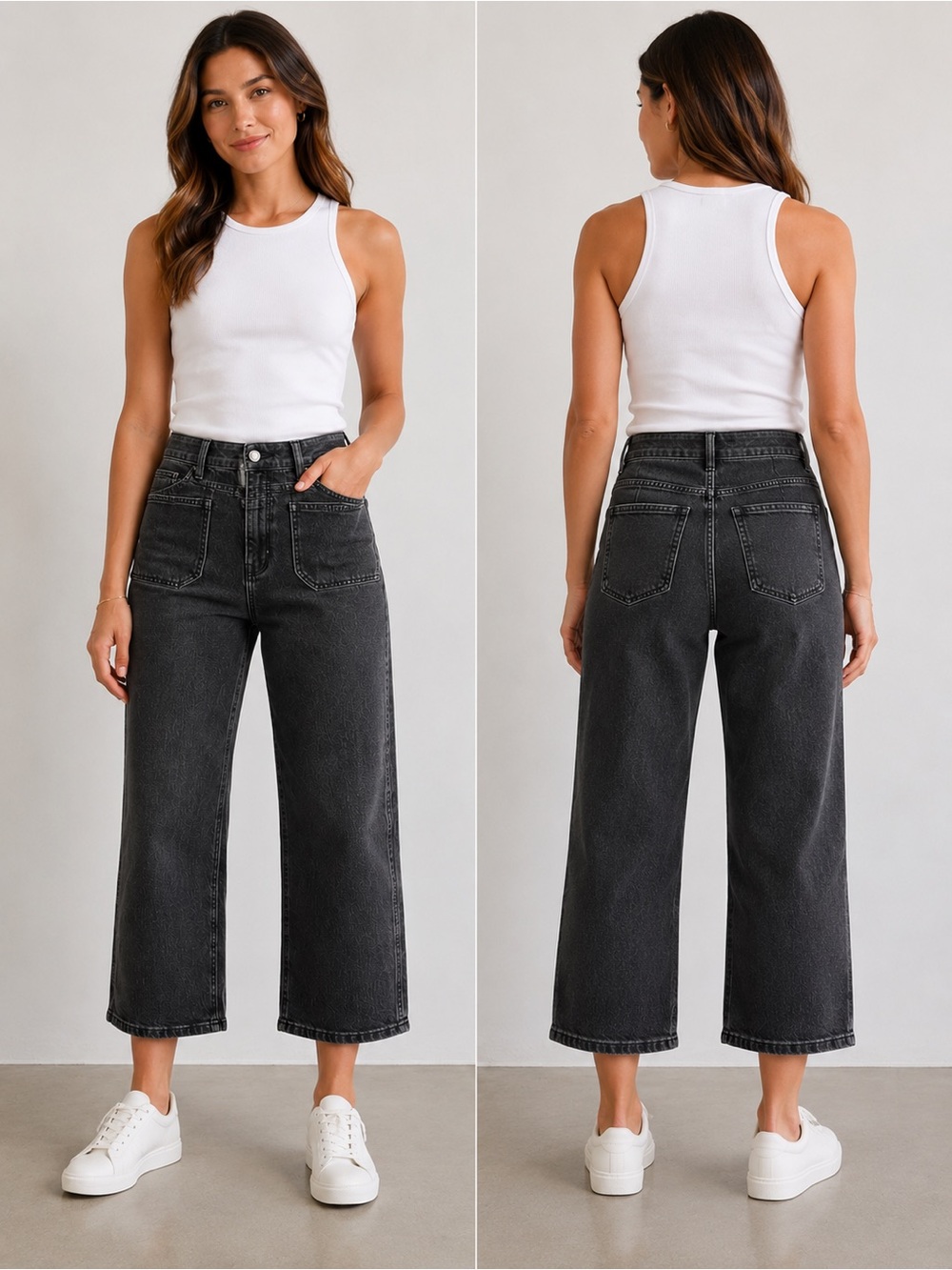 Madewell Perfect Vintage Wide Leg Crop Jeans Black Size 28 High Rise